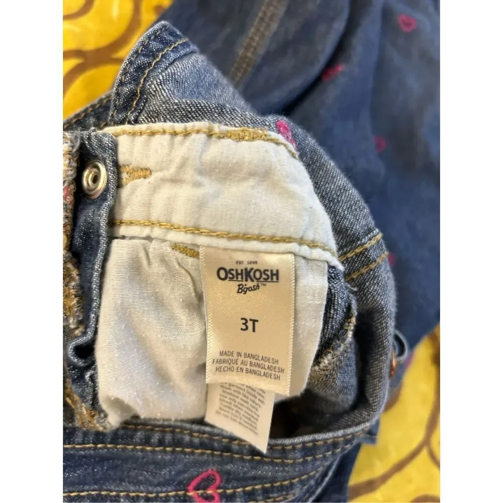 Oshkosh overalls denim pink hearts‎ 3t